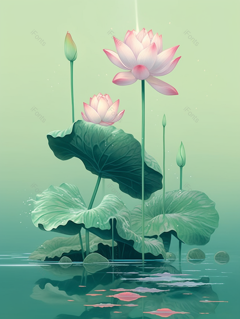 水面荷花荷叶植物,插画/手绘图,插画/手绘图库,插画/手绘图下载,插画/手绘